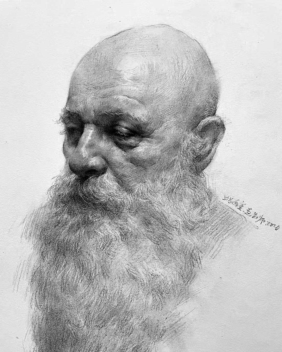 Graphite portrait study of a bearded man