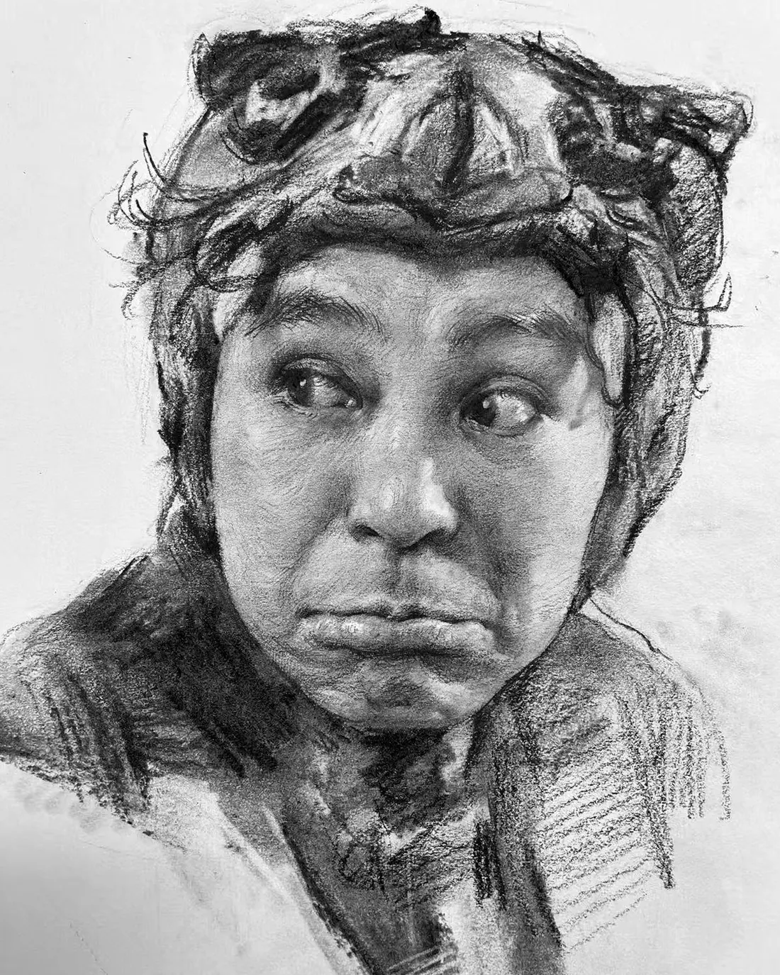 Charcoal portrait drawing of a head